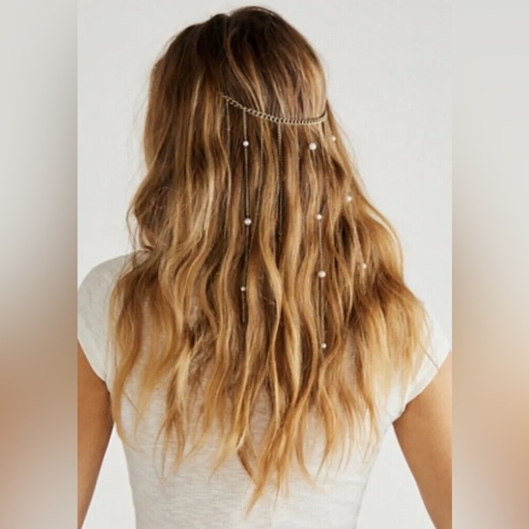 New Free People Rosario Chain Hair Piece Barrette Gold Pearls - Picture 1 of 8